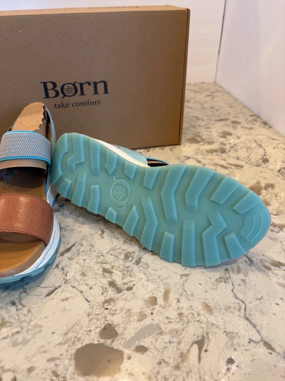 NWB New Born Mimi Turquoise Banded Leather Slingback Sandals Sz 7 M